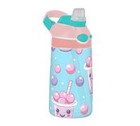 Sevdomey Bouteille d'eau à motif de thé kawaii pour enfants avec paille pour filles et garçons, isolation en acier inoxydable étanche 480 ml pour école, crèche, voyage, sport
