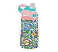 Sevdomey Bouteille d'eau à motif mexique pour enfants avec paille pour filles et garçons, isolation en acier inoxydable étanche 480 ml pour école, crèche, voyage, sport