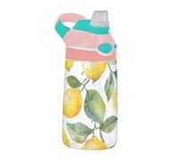 Sevdomey Bouteille d'eau aquarelle citron pour enfants avec paille pour filles et garçons, eau isotherme anti-fuite en acier inoxydable 480 ml pour école, crèche, voyage, sport