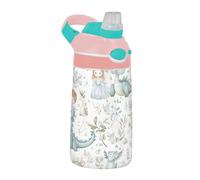Sevdomey Bouteille d'eau aquarelle en forme de dragon avec paille pour filles et garçons, en acier inoxydable, isolée et étanche, 480 ml pour l'école, la crèche, les voyages, le sport