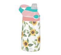 Sevdomey Bouteille d'eau aquarelle tournesol pour enfants avec paille pour filles et garçons, en acier inoxydable isotherme et étanche 480 ml pour école, crèche, voyage, sport