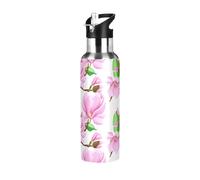 Sevdomey Bouteille d'eau avec couvercle à paille - 591 ml - En acier inoxydable - Motif fleurs de magnolia - Pour sport, cyclisme, randonnée, gym, école, maison