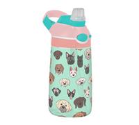 Sevdomey Bouteille d'eau avec paille pour filles et garçons, motif visages de chien, en acier inoxydable, isolée et étanche, 480 ml, pour l'école, la crèche, les voyages, le sport