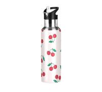 Sevdomey Bouteille d'eau cerise avec couvercle à paille de 591 ml, bouteille d'eau isotherme en acier inoxydable pour sport, cyclisme, randonnée, gym, école, maison