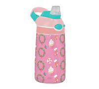 Sevdomey Bouteille d'eau colorée en forme de couronnes de Noël pour enfants avec paille pour filles et garçons, en acier inoxydable, isolée et étanche, 480 ml pour école, crèche, voyage, sport