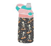 Sevdomey Bouteille d'eau d'Halloween en forme de crâne avec paille pour filles et garçons, en acier inoxydable isotherme et étanche 480 ml pour école, crèche, voyage, sport