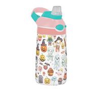 Sevdomey Bouteille d'eau d'Halloween pour enfants avec paille pour filles et garçons, en acier inoxydable isolée et étanche 480 ml pour l'école, la crèche, les voyages, le sport