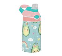 Sevdomey Bouteille d'eau en acier inoxydable avec paille pour filles et garçons, motif avocats mignons - 480 ml - Pour l'école, la crèche, les voyages, le sport