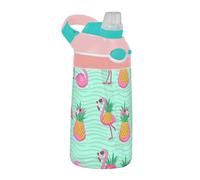 Sevdomey Bouteille d'eau en acier inoxydable avec paille pour filles et garçons, motif flamants roses tropicaux, 480 ml pour école, crèche, voyage, sport
