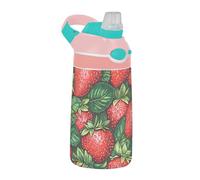 Sevdomey Bouteille d'eau en acier inoxydable avec paille pour filles et garçons, motif fraises rouges - 480 ml - Pour école, crèche, voyage, sport
