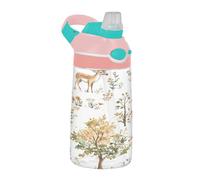 Sevdomey Bouteille d'eau en forme de cerf aquarelle pour enfants avec paille pour filles et garçons, en acier inoxydable isotherme et étanche 480 ml pour école, crèche, voyage, sport