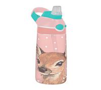 Sevdomey Bouteille d'eau en forme de cerf mignon pour enfants avec paille pour filles et garçons, en acier inoxydable, isolée et étanche, 480 ml pour l'école, la crèche, les voyages, le sport