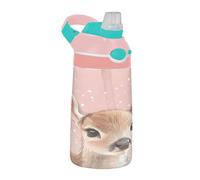 Sevdomey Bouteille d'eau en forme de cerf mignon pour enfants avec paille pour filles et garçons, en acier inoxydable, isolée et étanche, 480 ml pour l'école, la crèche, les voyages, le sport