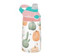 Sevdomey Bouteille d'eau en forme de citrouilles aquarelle pour enfants avec paille pour filles et garçons, en acier inoxydable, isolée et étanche, 480 ml pour école, crèche, voyage, sport