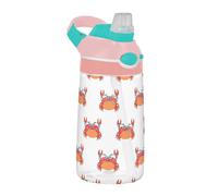 Sevdomey Bouteille d'eau en forme de crabe mignon pour enfants avec paille pour filles et garçons, en acier inoxydable, isolée et étanche, 480 ml pour l'école, la crèche, les voyages, le sport