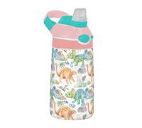 Sevdomey Bouteille d'eau en forme de dinosaure avec paille pour filles et garçons, en acier inoxydable isolée et étanche 480 ml pour école, crèche, voyage, sport