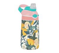 Sevdomey Bouteille d'eau en forme de feuilles de citron pour enfants avec paille pour filles et garçons, en acier inoxydable, isolée et étanche, 480 ml pour l'école, la crèche, les voyages, le sport
