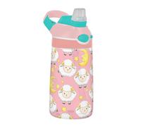 Sevdomey Bouteille d'eau en forme de mouton mignon pour enfants avec paille pour filles et garçons, en acier inoxydable, isolée et étanche, 480 ml pour l'école, la crèche, les voyages, le sport