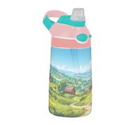 Sevdomey Bouteille d'eau en forme de paysage d'Europe de l'Est pour enfants avec paille pour filles et garçons, en acier inoxydable, isolée et étanche, 480 ml pour l'école, la crèche, les voyages, le
