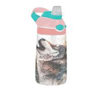 Sevdomey Bouteille d'eau Howling Wolf pour enfants avec paille pour filles et garçons, isolation en acier inoxydable étanche 480 ml pour école, crèche, voyage, sport