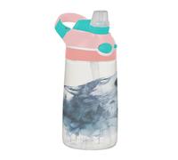 Sevdomey Bouteille d'eau Howling Wolf pour enfants avec paille pour filles et garçons, isolation en acier inoxydable étanche 480 ml pour école, crèche, voyage, sport