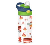 Sevdomey Bouteille d'eau mignonne en forme de camion de pompiers pour enfants avec paille pour filles et garçons, bouteille d'eau isotherme anti-fuite en acier inoxydable de 350 ml pour école, crèche,
