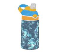 Sevdomey Bouteille d'eau phosphorescente pour enfants avec paille pour filles et garçons, en acier inoxydable isotherme et étanche 480 ml pour école, crèche, voyage, sport
