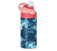 Sevdomey Bouteille d'eau phosphorescente pour enfants filles et garçons, bouteille d'eau isotherme anti-fuite en acier inoxydable de 350 ml avec paille pour école, crèche, voyage, sport