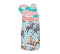 Sevdomey Bouteille d'eau pour enfants avec paille en acier inoxydable isotherme et étanche - 480 ml - Motif Bull Rodeo - Pour l'école, la crèche, les voyages, le sport