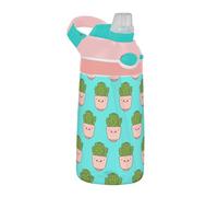 Sevdomey Bouteille d'eau pour enfants avec paille en forme de cactus de dessin animé - En acier inoxydable - Isotherme - Étanche - 480 ml - Pour l'école, la crèche, les voyages, le sport