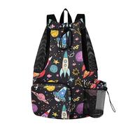 Sevdomey Coloré Rockets Sac à dos léger avec cordon de serrage Sac de sport avec sac étanche pour natation, plage, voyage, sport