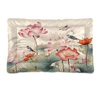 Sevdomey Coussin de jardin pour animal domestique motif fleurs de lotus pour chien et chat - Lavable - Doux et confortable - Avec fond antidérapant - Pour chiens et chats de petite, moyenne et grande