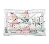 Sevdomey Coussin mignon bonhomme de neige aquarelle pour chien et chat - Lit pour niche - Lavable - Doux et confortable - Avec fond antidérapant - Pour chiens de petite, moyenne et grande taille - 45
