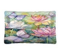 Sevdomey Coussin pour animal domestique motif lotus et papillons - Lavable - Doux et confortable - Avec fond antidérapant - Pour chiens et chats de petite, moyenne et grande taille - 45 x 60 cm