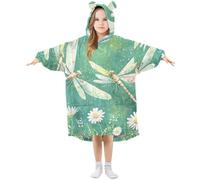 Sevdomey Couverture à capuche double couche pour enfants, garçons et filles, motif libellules aquarelle, surdimensionnée, Aquarelle Libellules, L