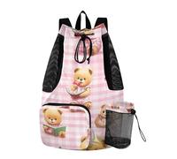 Sevdomey Cute Bear Sac à dos léger avec cordon de serrage Sac de sport avec sac étanche pour natation, plage, voyage, sport