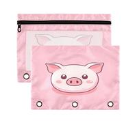 Sevdomey Cute Pig Lot de 2 trousses à crayons à 3 anneaux avec fenêtre transparente, Joli cochon, 7.08*9.85 inch, POCHETTE CRAYON
