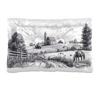 Sevdomey Farm with Barn - Tapis pour animal domestique - Lit pour chien et chat - Lavable - Doux et confortable - Avec fond antidérapant - Pour chiens et chats de petite, moyenne et grande taille - 45