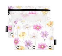 Sevdomey Flowers Cosmos Lot de 2 Trousses à Crayons à 3 Anneaux avec fenêtre Transparente pour Bureau, Fleurs Cosmos, 7.08 * 9.84 inch, Pochette Crayon