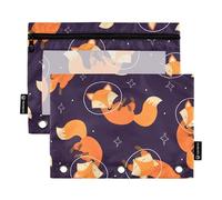 Sevdomey Fox - Lot de 2 Trousses à Crayons à 3 Anneaux avec fenêtre Transparente, Sac à Fermeture éclair pour Bureau, Renard, 7.08 * 9.136 inch, Pochette Crayon