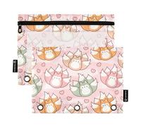 Sevdomey Fox - Lot de 2 Trousses à Crayons à 3 Anneaux avec fenêtre Transparente, Sac à Fermeture éclair pour Bureau, Renard, 7.08 * 9.117 inch, Pochette Crayon