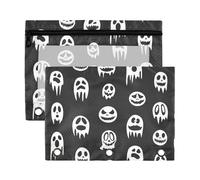 Sevdomey Ghost Faces Lot de 2 trousses à crayons à 3 anneaux avec fenêtre transparente pour bureau, Visages fantômes, 7.08*9.85 inch, POCHETTE CRAYON