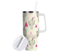 Sevdomey Gobelet à motif cactus avec poignée et couvercle à paille pour eau de thé glacé ou café - Gobelet isotherme anti-fuite en acier inoxydable - Tasse à café de voyage - Cadeau idéal