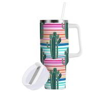 Sevdomey Gobelet à motif cactus avec poignée et couvercle à paille pour thé glacé ou café - Gobelet isotherme anti-fuite en acier inoxydable - Tasse à café de voyage - 97 ml