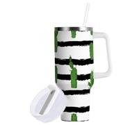 Sevdomey Gobelet à motif cactus vert de 122,7 ml avec poignée et couvercle à paille pour thé glacé ou café - Gobelet isotherme en acier inoxydable étanche - Tasse à café de voyage - Cadeau idéal
