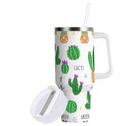 Sevdomey Gobelet à motif cactus vert de 122,7 ml avec poignée et couvercle à paille pour thé glacé ou café - Gobelet isotherme en acier inoxydable étanche - Tasse à café de voyage - Cadeau idéal