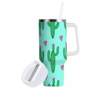 Sevdomey Gobelet à motif cactus vert de 97,2 ml avec poignée et couvercle à paille pour thé glacé ou café - Gobelet isotherme en acier inoxydable étanche - Tasse à café de voyage - Cadeau idéal