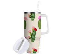 Sevdomey Gobelet à motif de cactus colorés de 96,2 ml avec poignée et couvercle à paille pour thé ou café glacé - Gobelet isotherme anti-fuite en acier inoxydable - Tasse à café de voyage - Cadeau