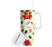 Sevdomey Gobelet avec poignée et couvercle à paille pour thé glacé ou café glacé en acier inoxydable, 97 ml, motif dragons rouges mignons