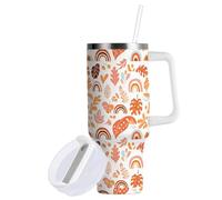 Sevdomey Gobelet coloré arc-en-ciel de 127 ml avec poignée et couvercle à paille pour thé ou café glacé - Gobelet isotherme étanche en acier inoxydable - Tasse à café de voyage - Cadeau idéal